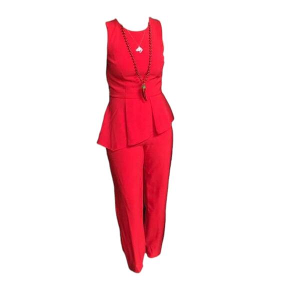 Vince Camuto Orange Red Peplum Jumpsuit Romper - Picture 2 of 6